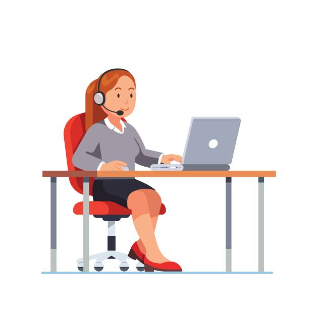 istockphoto-675590042-612x612 Operator of call center office working in headphones with mic sitting at her desk with laptop computer. Customer service officer. Flat style modern vector illustration isolated on white background.